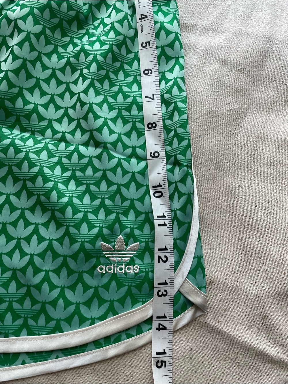 adidas Women's Green Trefoil-Print Running Shorts with White Trim - Picture 6 of 7